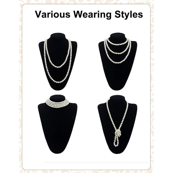 1920s Flapper Accessories Set Feather Headband Long Gloves Earrings Necklace - Picture 4 of 6